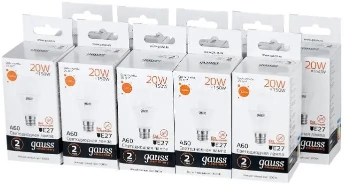 Упаковка ламп LED GAUSS E27,  груша, 20Вт, 10 шт. [23219]